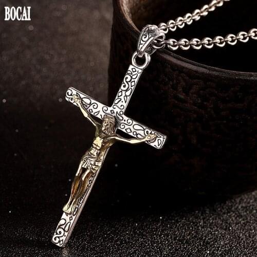 New Thai silver fine old ornaments for men and women real solid S925 silver cross Jesus pendant fashion men pendants