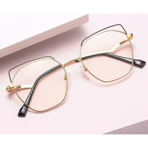 New Lady Anti Blue Light Glasses Hollow Out Metal Frame Optic Customized Lenses Women Anti Ray Eyeglasses Computer Glasses UV400