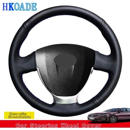 DIY Non-slip Car Steering Wheel Cover For Lada Granta 2018-2019 Priora 2 2013-2018 Kalina 2 Black Hand-stitched Genuine Leather