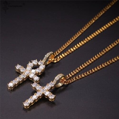 Ancient Egyptian Gothic Cross Necklace Crystal 20inch \24inch Cross Necklace Hip Hop Prom Set Jewelry Shiny Rhinestone Party