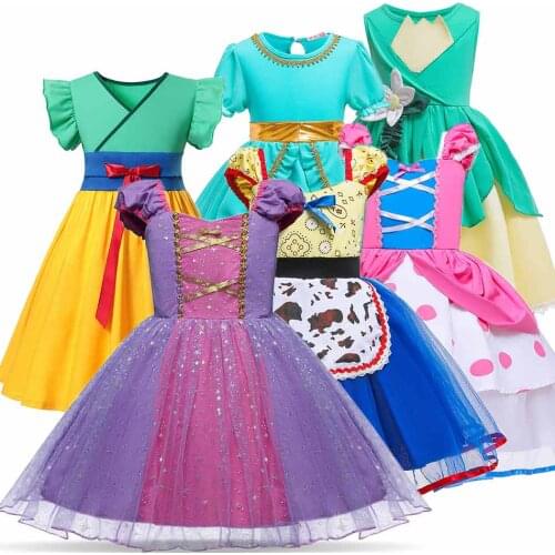 Baby Girls Dress Snow White Belle Mermaid HuaMulan Aladdin Minnie Princess Dress up Party Wear Shepherd Cow Girl Role Play Frock