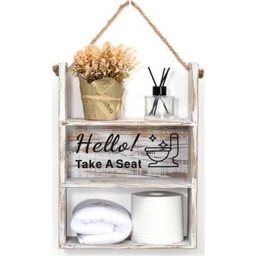 Bathroom Decor Hanging Shelf,Rustic Wooden Floating Storage Holder Funny Sayings,Toilet Paper Bottles Holder Storage,Take A Seat