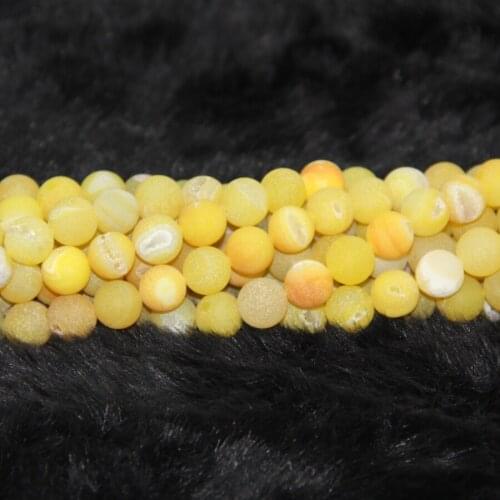 Full 2Strands Metallic Yellow Titanium Beaded Pendant, Quartz Crystal Round Druzy Gems Stones Beads 15.5inch