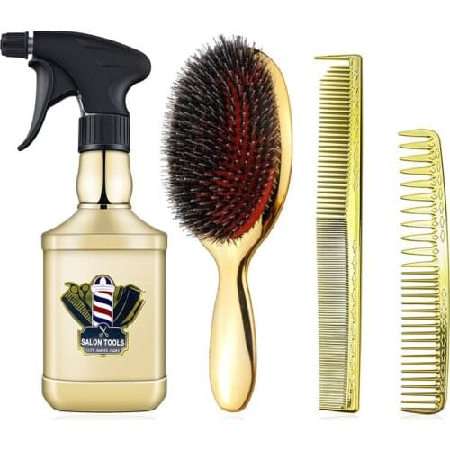 Professional Hairdresser Set Comb Salon Hair Brush Plating Gold Hair Spray Bottle Haircut Beard Brush Hair Cutting Tool
