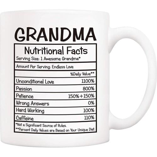 Christmas Gifts Grandma Nutritional Facts Coffee Mug Funny New Gag Novelty Gift