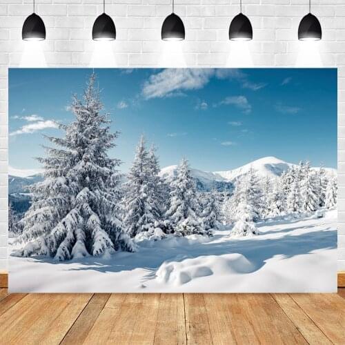 Christmas Backdrop Winter Forest Tree Mountain Snow Photo Background Vinyl Photography Backdrops Photozone For Photo Shoot Decor