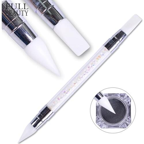 Full Beauty Dual-ended 2 Ways Silicone Nail Art Sculpture Pen 3D Carving DIY Glitter Powder Liquid Manicure Dotting Brush CHD003