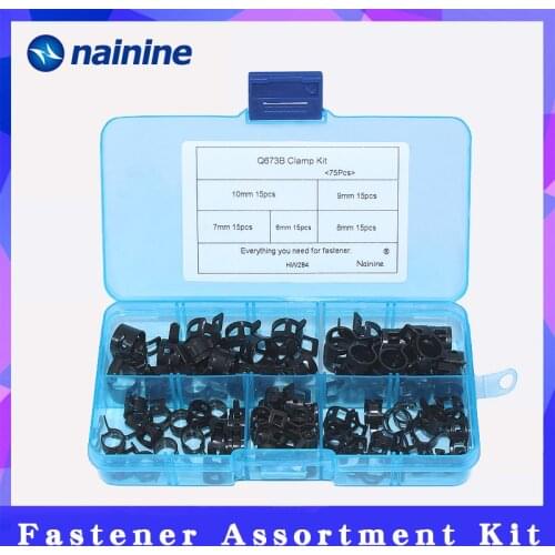 75Pcs/set 6-10mm Q673B Vacuum Spring Fuel Clip Oil Water Hose Pipe Tube Clamp Black Assortment Kit HW284