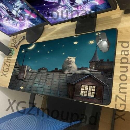 XGZ anime mouse pad cat starry sky roof custom gaming mouse pad black seam office computer desk mat rubber stripes non-slip