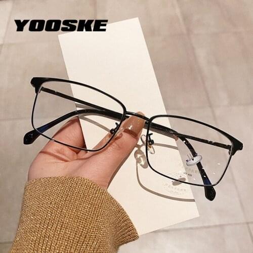 YOOSKE Business Anti Blue Light Glasses Frames Men Computer Myopia Eyeglasses Metal Half Frame Optical Fake Eyeglass