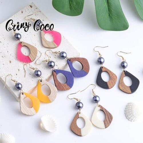 Cring Coco New Design Acrylic Earrings Woman Bohemian Wood Drop Earrings Trend Brincos Female Jewelry Earing for Women 2021 Hot