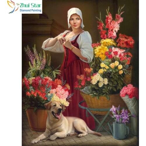 Zhui Star 5D DIY full Square drill diamond Woman and flower Cross stitch Rhinestones Diamond embroidery Mosaic home decor