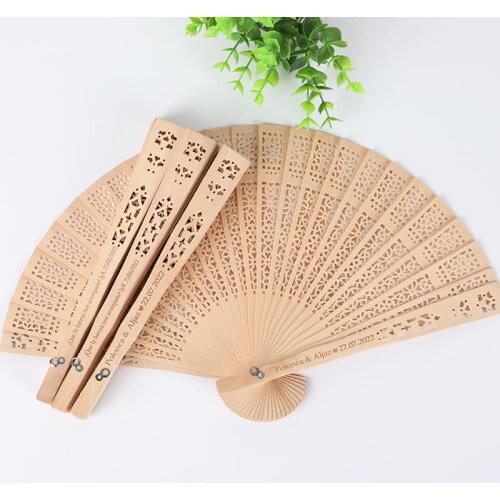 100pc Personalized Wooden Wedding Favors and Gifts For Guest Sandalwood Hand Fan Party Decoration Folding Fans