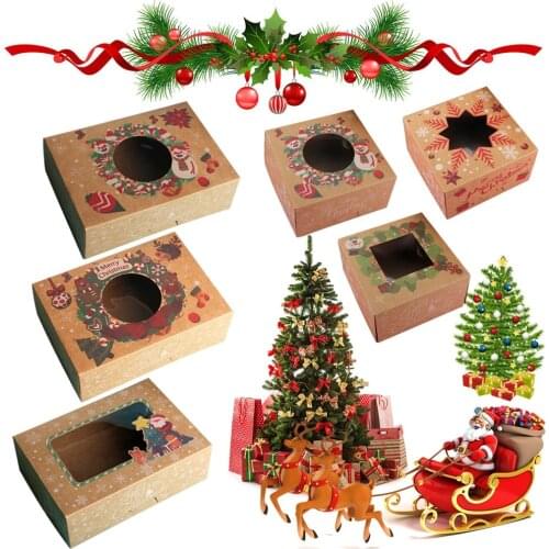 12pcs Christmas Cookie Boxes Kraft Paper Christmas Gift Box Merry Cristmas Decorations For Home New Year Gift Boxes Navidad 2022