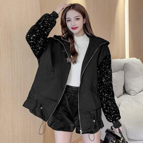 2021 Jacket 2021 Fashion Free Shipping Real Shot European Heavy Work Wear Casual Short Sequined Windproof Cotton Hooded