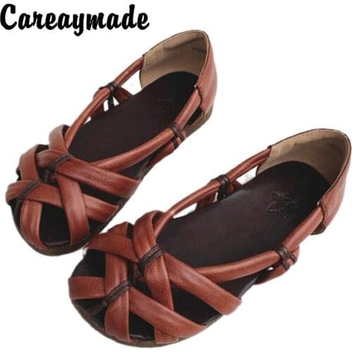 Careaymade-Summer new retro national style Genuine leather sandals retro woven sandals for women soft comfortable sandals