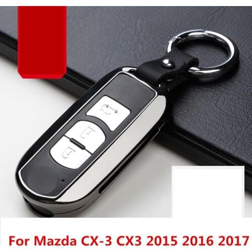 Car Key Cover Zinc Alloy+Leather Case Bag Keychain Skin Set Car accessories For Mazda CX-3 CX3 2015 2016 2017