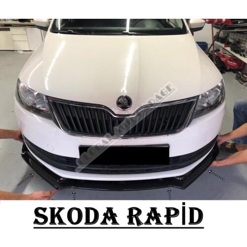 For SKODA RAPID Front Bumper Attachment Lip 2007-2021 Piano Glossy Black Splitter Diffuser Universal Spoiler Bumper Mud Flaps