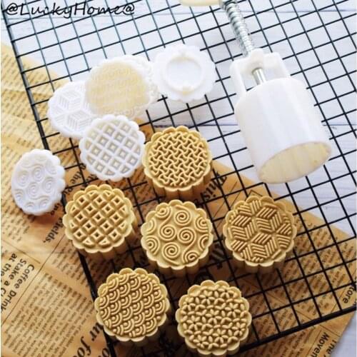 63g Mooncake Mold 6 Geometric Stamps Cookie Cutter Hand Press Green Bean Cake 11UA