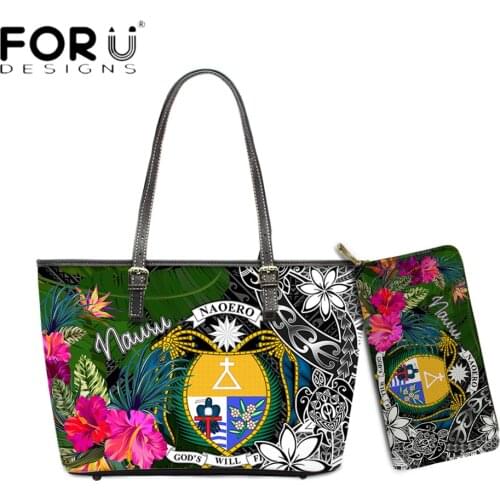 FORUDESIGNS Fashion Women Casual Handbag Set Nauru Polynesian Turtle Flower Printing Luxury Shoulder Sac And Purse Party Bolsa