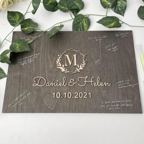 Custom 3D Name And Date Wedding Guest Book Alternative Unique Wood 3D Wreath Anniversary Party Guest Book Signage Decoration