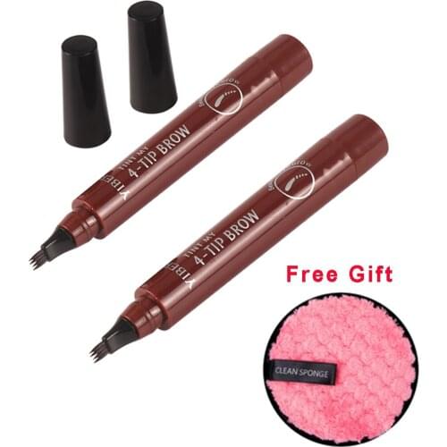3pcs Eyes Makeup Set Eyebrow Pencil with Washable Makeup Remover Sponge Waterproof Fork Tip Eye Brow Tattoo Eyebrow Marker Pen