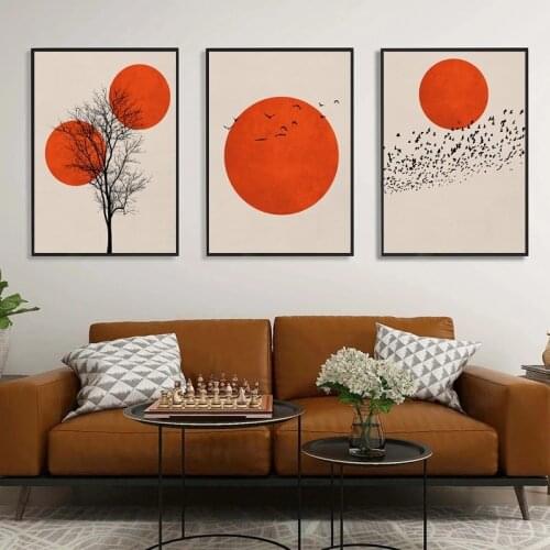 Morning Sun Canvas Painting Minimalist Tree Birds Abstract Wall Art Posters And Prints Pictures Living Room Interior Home Decor