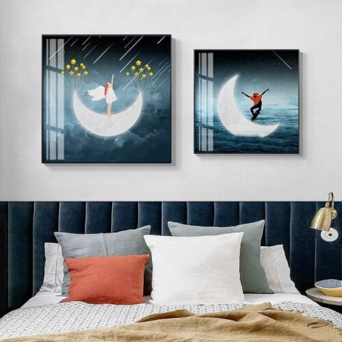 Nordic On the moon Canvas Painting Posters and Print Unique Square home Decor Wall Art Pictures For Living Room Bedroom Aisle