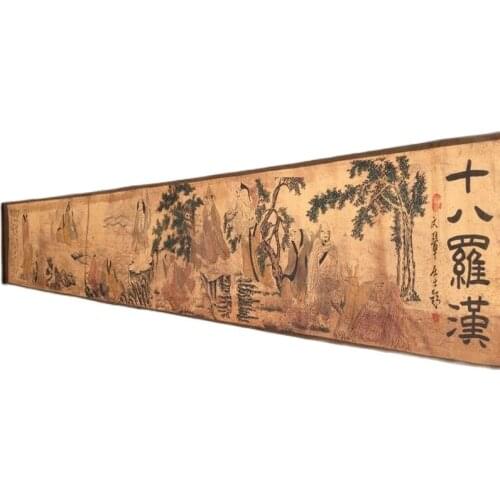 China Ancient picture paper long Scroll painting Eighteen Luo Han