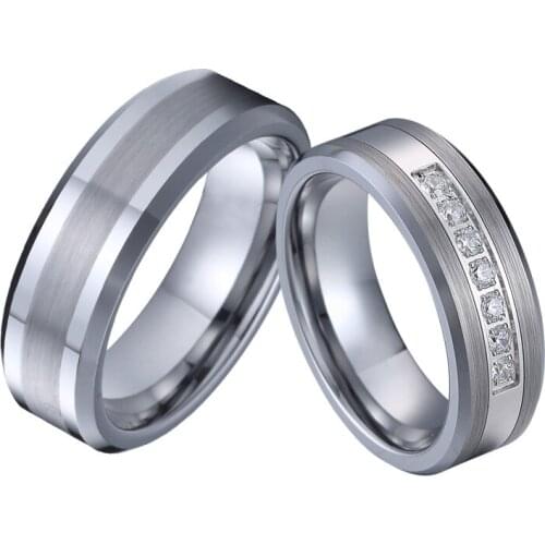 Alliance Mens and Ladies Tungsten Ring with stone 8mm Wedding band couple rings set for men and women