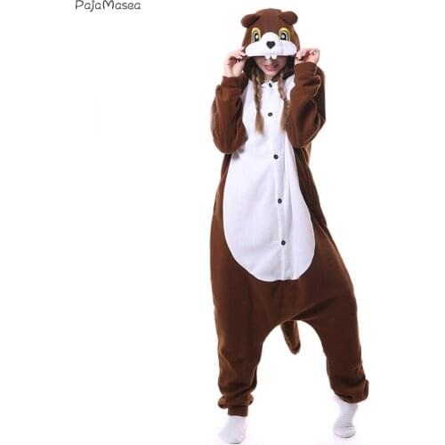 PAJAMASEA Brown Squirrel Kigurumi Adults Onesies Women Men Cartoon Conjoined Pajamas Role-Play Animal Halloween Cosplay Costume