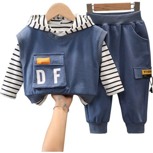 3Pcs Kids Clothes Boys Set Spring Autumn 2021 New Fashion Vest Coats+Hoodie Pullover+Long Pants Baby Sportswear Suits Clothing