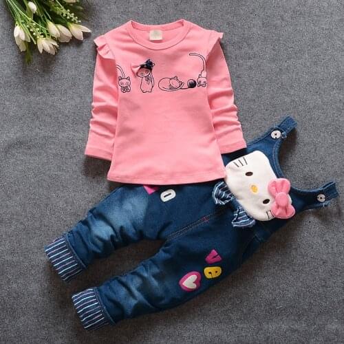 LeisuireBaby Girl Outfits Cartoon Long Sleeved T-shirts+ Jeans Jumpsuit 0-24M Infant Brand Clothing Bebes Jogging Suits For Kids