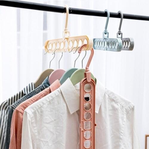 Multi-functional nine-hole hanger travel hold wardrobe folding shrink rotating clothes