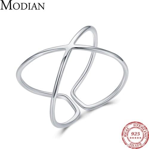 Modian 100% 925 Sterling Silver Line Fashion X Shape Adjustable Free Size Finger Rings For Women Girls Luxury Fine Jewelry Gifrs