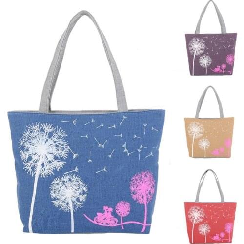 2021 Fashion Dandelion Printed Tote Pouch Women Large Capacity Wear-resistant Shoulder Canvas Bag Wholesale Dropshipping