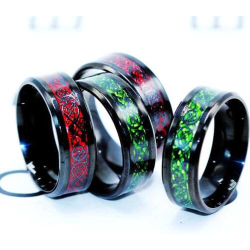 Punk Titanium Steel Black Carbon Fiber Mens Rings Fashion Red Blue Green Ring Masculino Jewelry