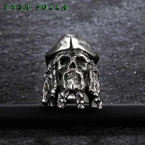 Vintage Rock Punk Pirates of the Caribbean Captain Jack Skull Ring For Men 316L Stainless Steel Hip Hop Rings Jewelry 2020