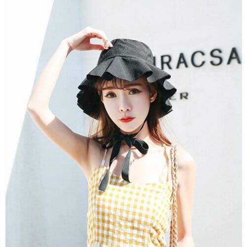 New fashion simple casual ruffles solid cap temperamental comfortable women holiday Sun protection sunscreen cute bucket hats