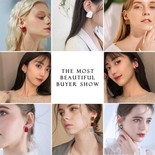 New Trendy Colorful Smooth Paint Geometric Asymmetric Big Earrings For Women 2019 kolczyki Korean Fashion Dangle Female Jewelry