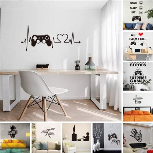 Fine Carving Gamepad Wallpaper Heart Shape Electrocardiogram Printing Wall Sticker Art Game Decal PVC Letter Modern Home Decor