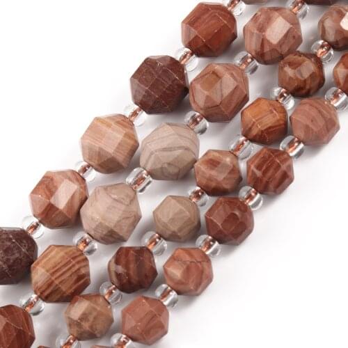 Wholesale Red Wooden Jaspers Beads Natural Stone Bedas for Jewelry Making Loose Spacer Faceted Sharp Beads DIY Necklace Bracelet