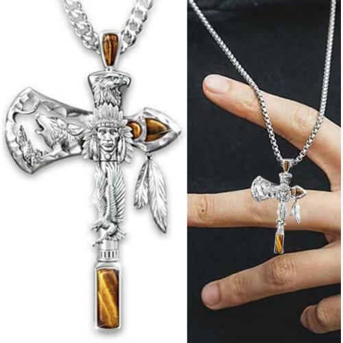 Cross Necklace Viking Eagle Wolf ax Indians Alloy Punk Necklace Unisex Women Men Pendant Necklaces jewelry