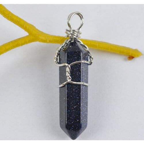 Natural Blue Sandstone Lucky Point GEM Pendant Wire Wrapping Jewelry S1228