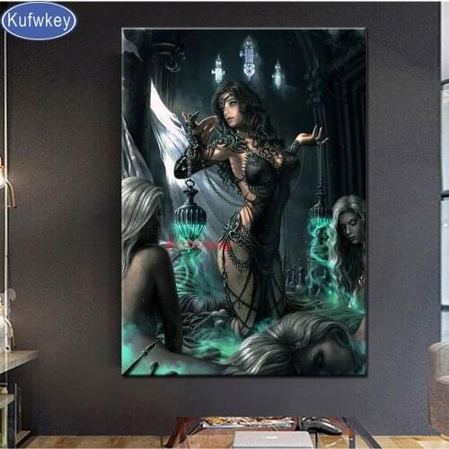 Full Square Round Diamond Painting Fantasy Gothic Woman Embroidery Diamond Cross Stitch Darkness Queen Home Decoration art