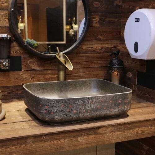 Europe Style Handmade Glazed Countertop Ceramic Bathroom Basin rectangle ceramic wash basins Bathroom Sink