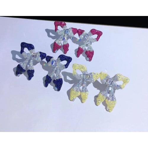 925 sterling silver with cubic zircon bowknot stud earring yellow blue green rose red color high quality fine jewelry