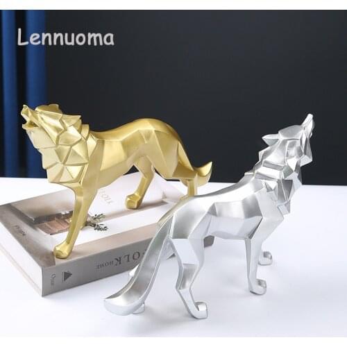 Lennuoma Wolf Statue Modern Geometric Style Resin Animal Sculpture Decoration Home Desktop Ornaments Statue Decorative Crafts