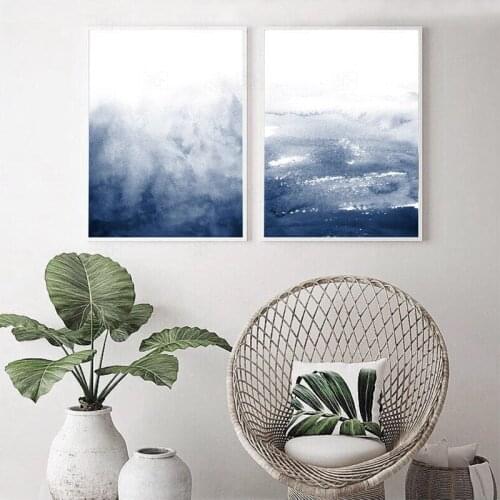 Navy Blue Watercolor Prints Indigo Artwork Minimalist Wall Art Pictures Abstract Posters Dark Blue Home Decor Canvas Painting