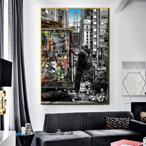 Street Graffiti Art City Landscape Canvas Painting Abstract Posters and Prints Wall Art Pictures for Living Room Home Decoration